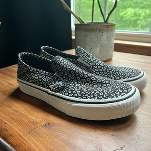 Vans slip ons black & white leopard size 7